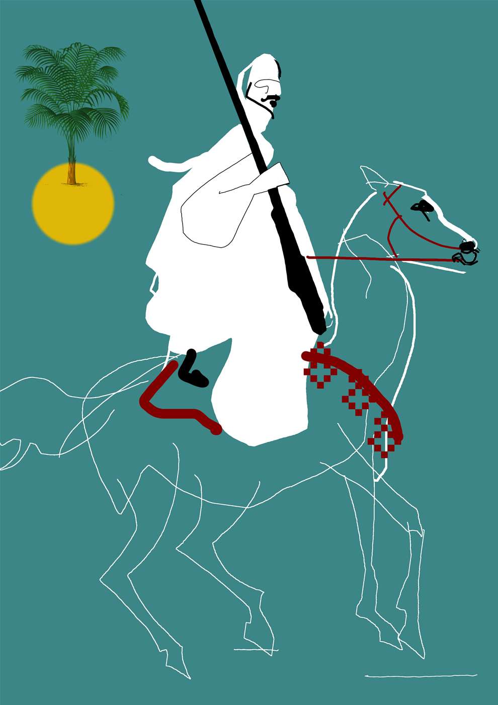 Brian Grimwood, Mix media illustration of man on a camel.